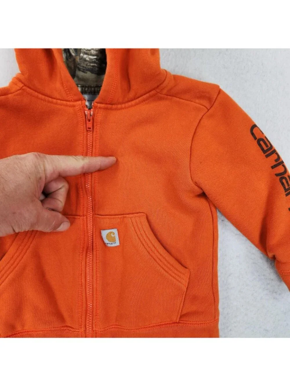 Carhartt Jacket Boys 24M Orange Hooded Hoodie Full Zip Realtree Camo Lined